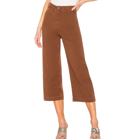 Free People Pants - Free People Brown Wide Leg Cropped Canvas Pants Size 27